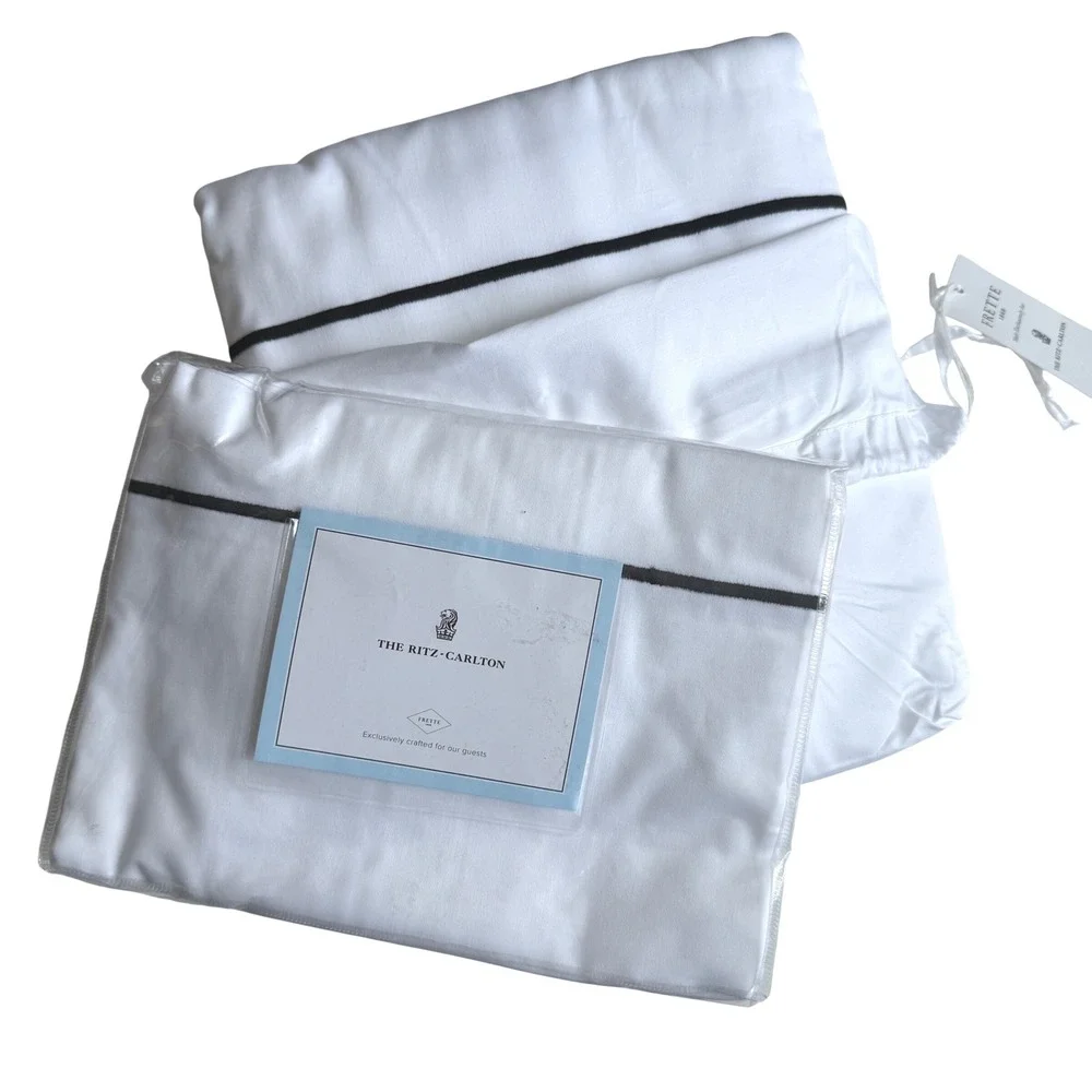 Frette for Ritz Carlton queen duvet cover and shams‎ set black stripe NWT